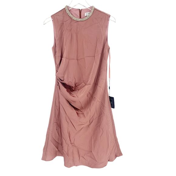 MAC DUGGAL Dress Size 0 Evening Gown Rhinestone Collar Pink Mauve NEW Mini FLAW - Picture 5 of 8